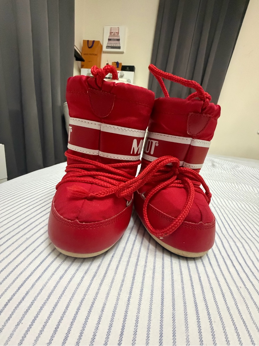 Moon Boot Red Kids Rain & Snow Boots with White Stripe